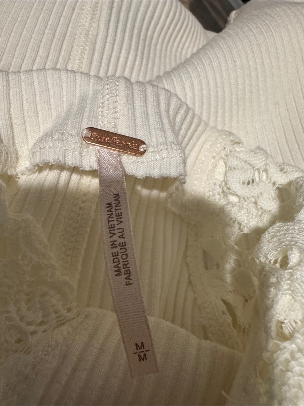 Free People Cream Ribbed Long-Sleeve Top with Crochet Sleeves - Picture 4 of 4